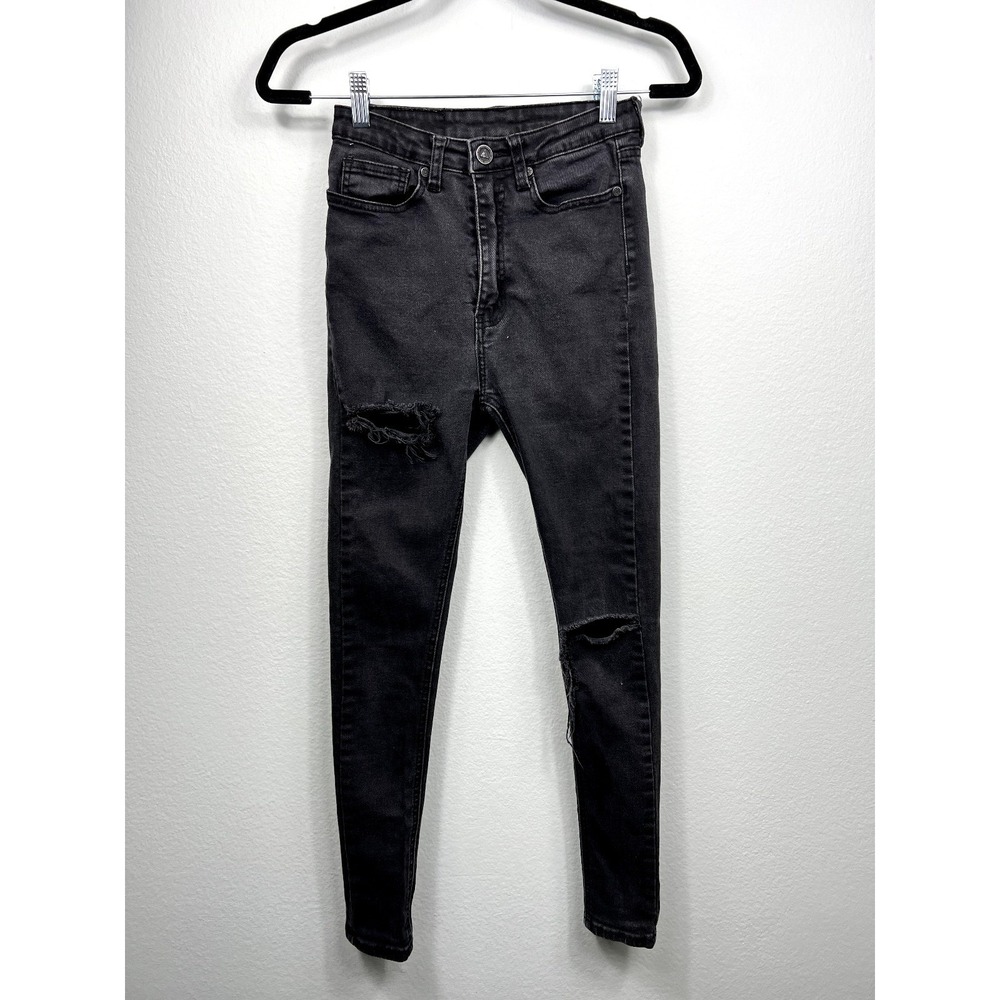 UNIF Jeans Womens 26 Black Skinny Distressed Ripped High Rise Grunge Punk Denim